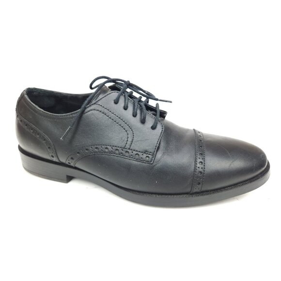 Cole Haan Grand OS Mens US 7 M Black Leather Cap Toe Brogue Oxfords Dress Shoes - Picture 1 of 11